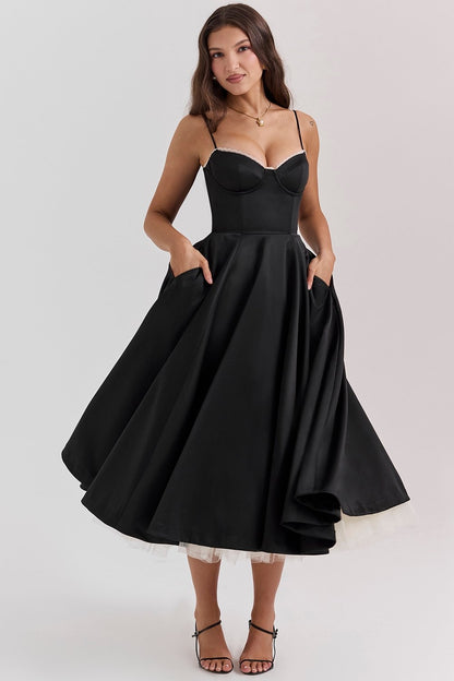 MADEMOISELLE BLACK TULLE MIDI DRESS