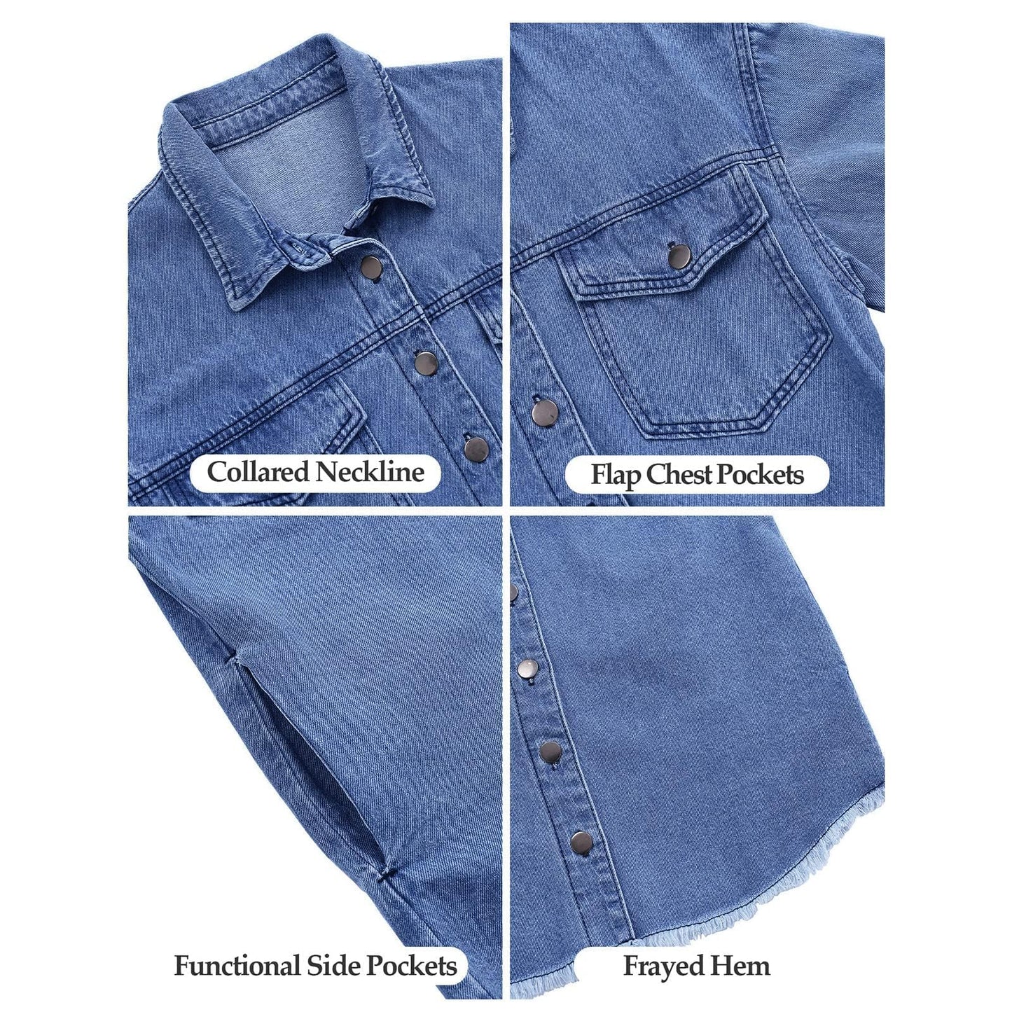 Women's Casual Denim Button Down Distressed Jacket