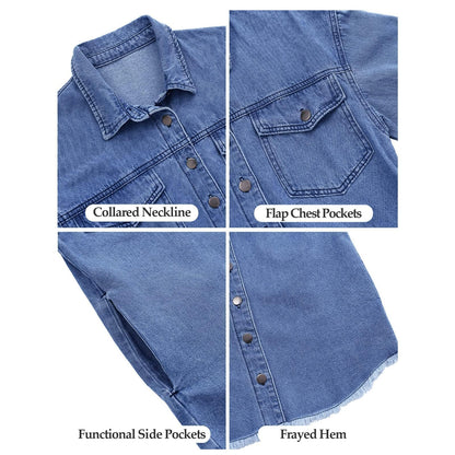 Women's Casual Denim Button Down Distressed Jacket
