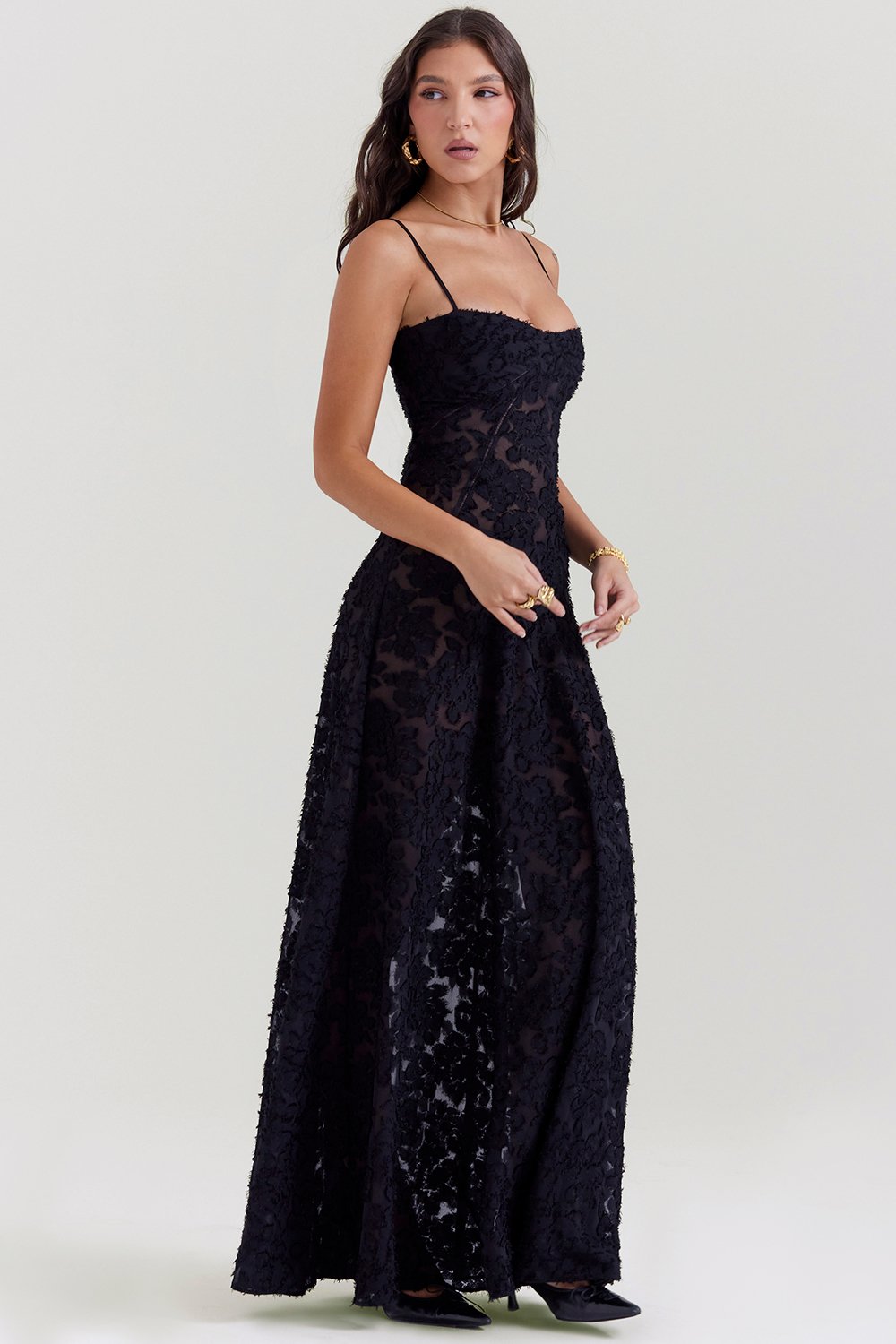 SEREN BLACK FLORAL LACE BACK MAXI DRESS