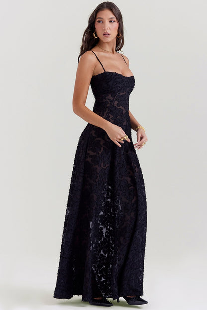 SEREN BLACK FLORAL LACE BACK MAXI DRESS