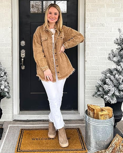 Women's Casual Denim Button Down Distressed Jacket