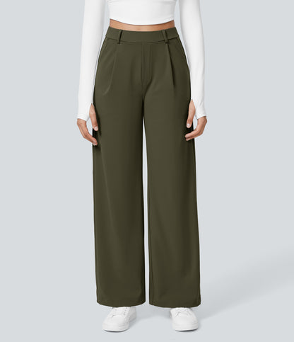 High Waisted Pocket Straight Leg Work Pants