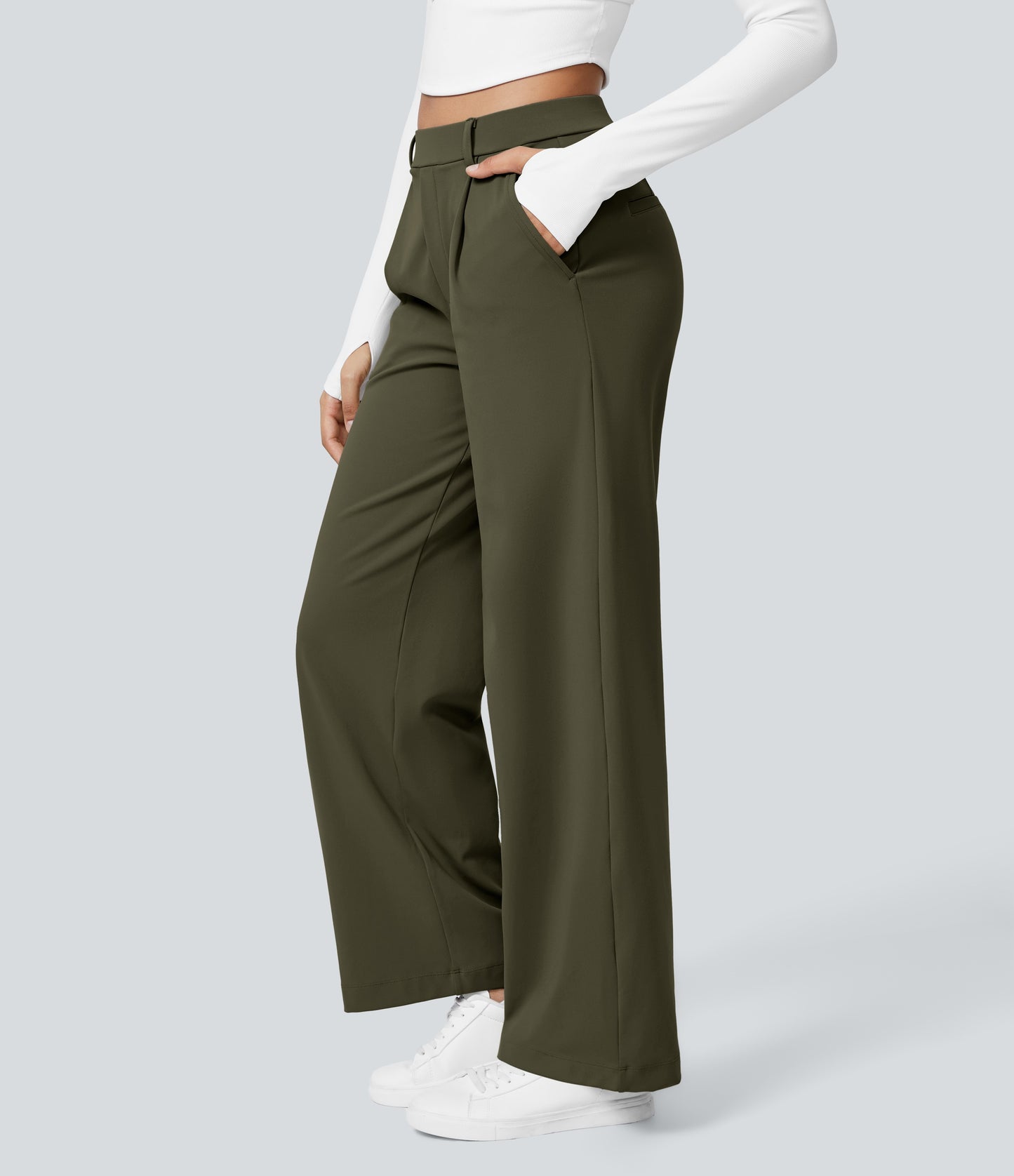 High Waisted Pocket Straight Leg Work Pants