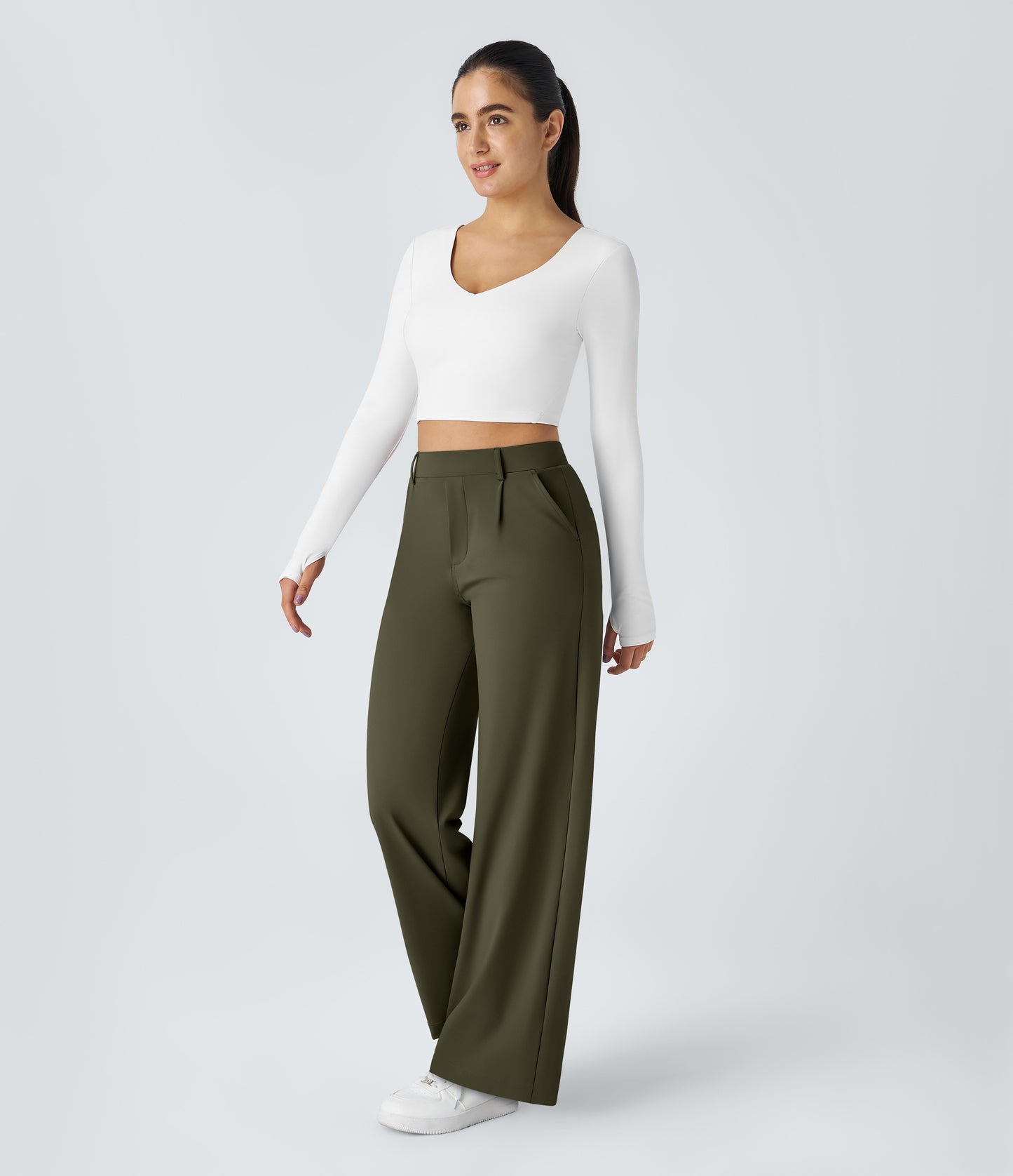 High Waisted Pocket Straight Leg Work Pants
