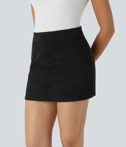 High Waisted 2-in-1 A Line Mini Corduroy Casual Skirt