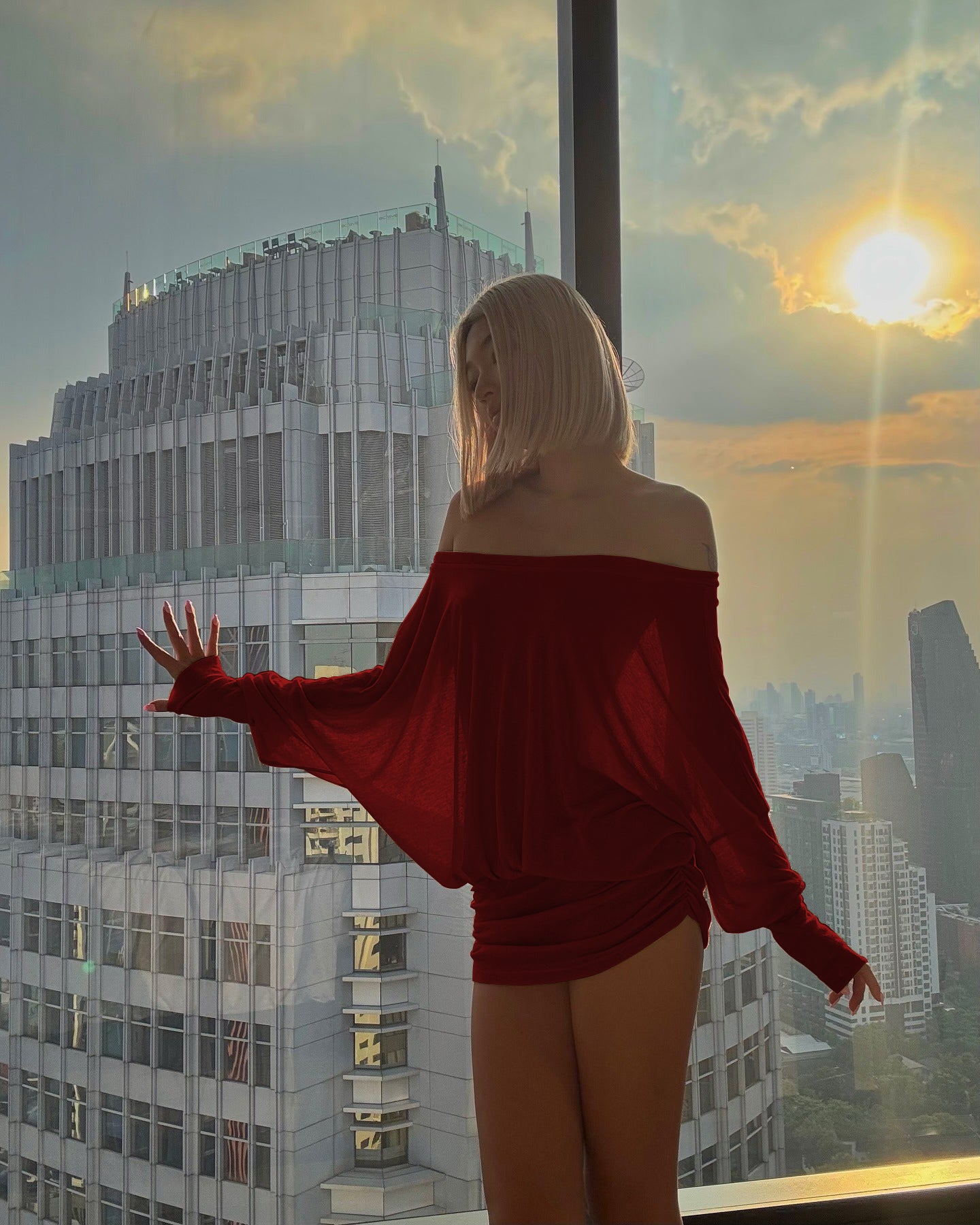 Women's Solid Off The Shoulder Sheer Ruched Dress