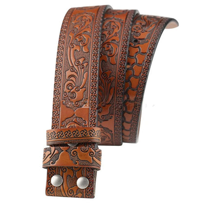 Hidden Utility Belt Buckle - Embossed Leather Western Cowboy Belt