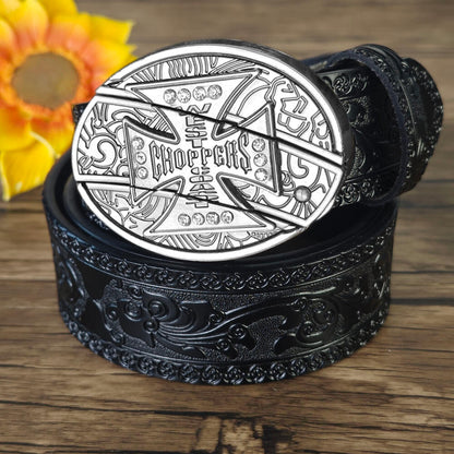 Hidden Utility Belt Buckle - Embossed Leather Western Cowboy Belt