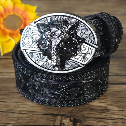 Hidden Utility Belt Buckle - Embossed Leather Western Cowboy Belt