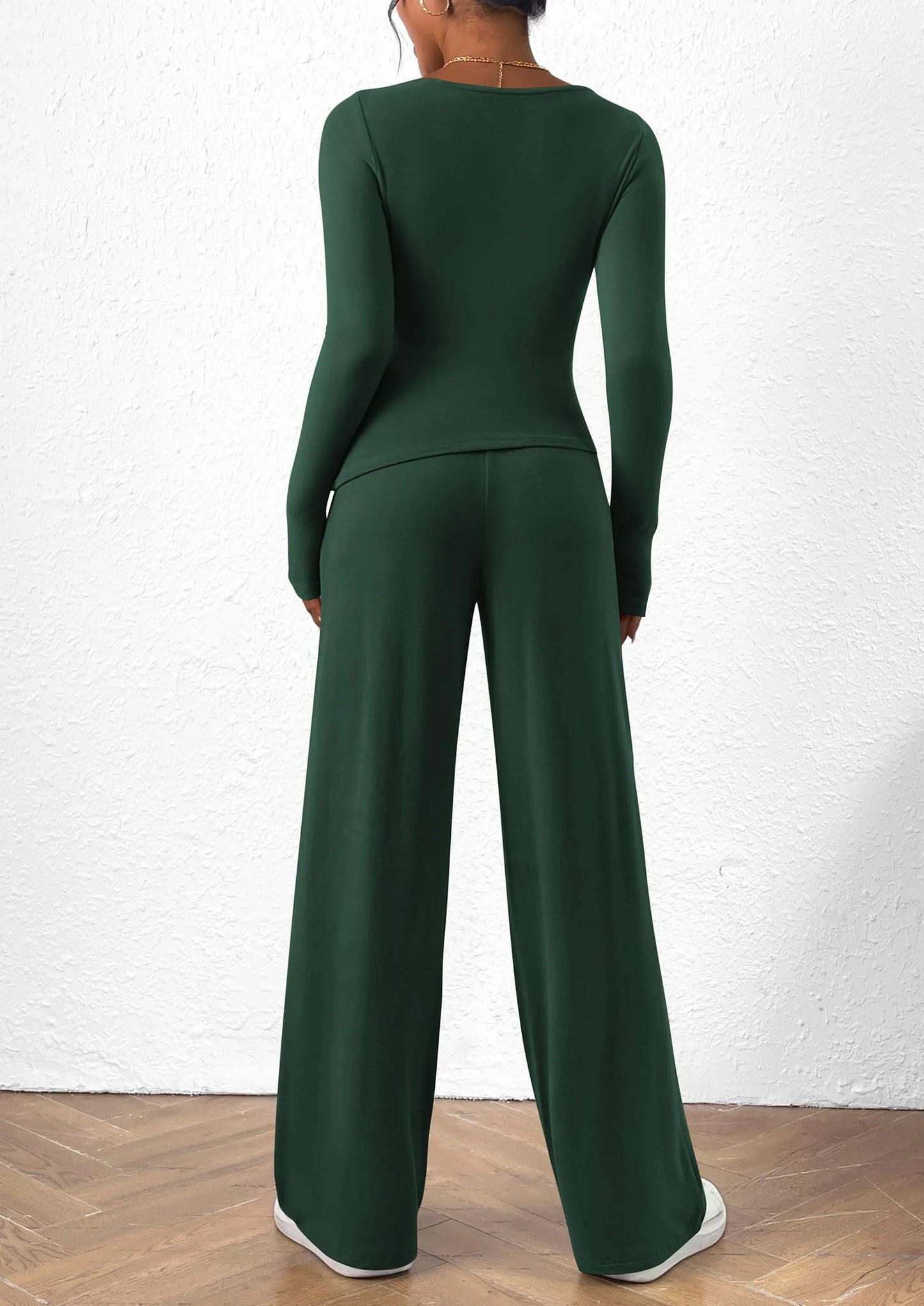 Women's 2 Piece Lounge Sets Asymmetrical Long Sleeve T Shirt Wide Leg Pants