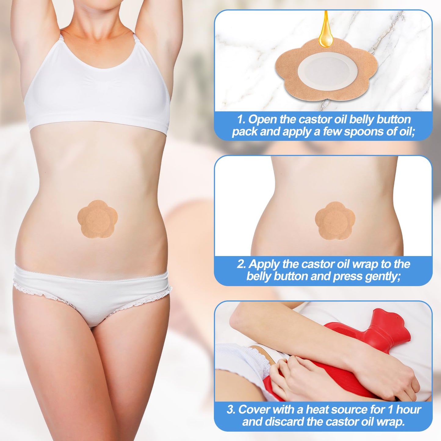 🌿 Natural Healing Castor Oil Packs – 30 Disposable Adhesive Patches, Oil Not Included