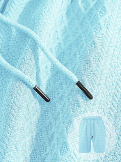 🌴Men's Solid Textured Polo Shirt & Shorts Set🌞