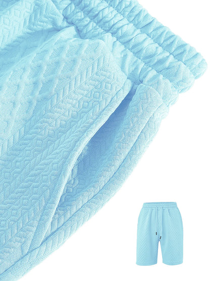 🌴Men's Solid Textured Polo Shirt & Shorts Set🌞