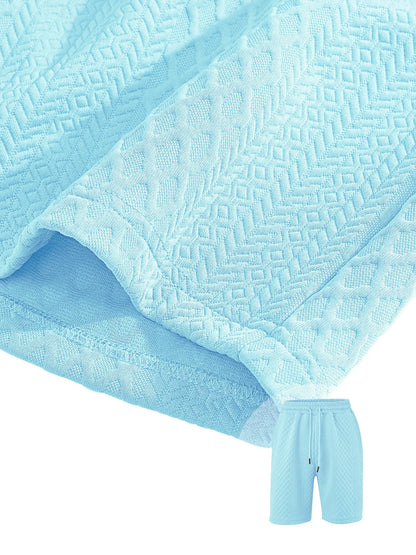 🌴Men's Solid Textured Polo Shirt & Shorts Set🌞