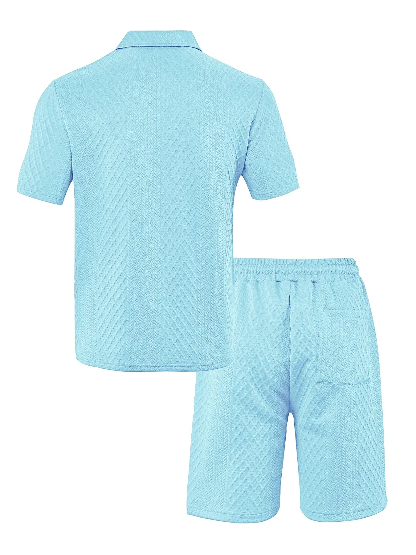 🌴Men's Solid Textured Polo Shirt & Shorts Set🌞