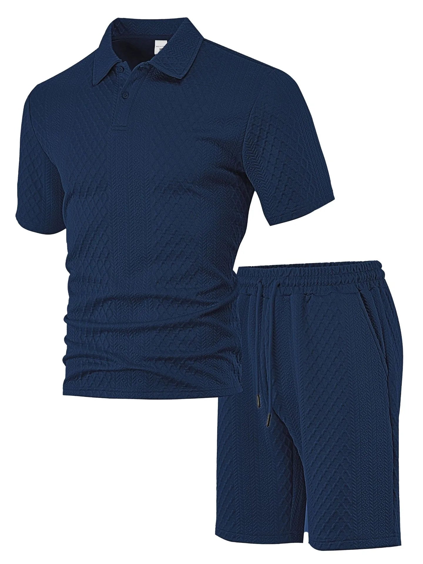 🌴Men's Solid Textured Polo Shirt & Shorts Set🌞