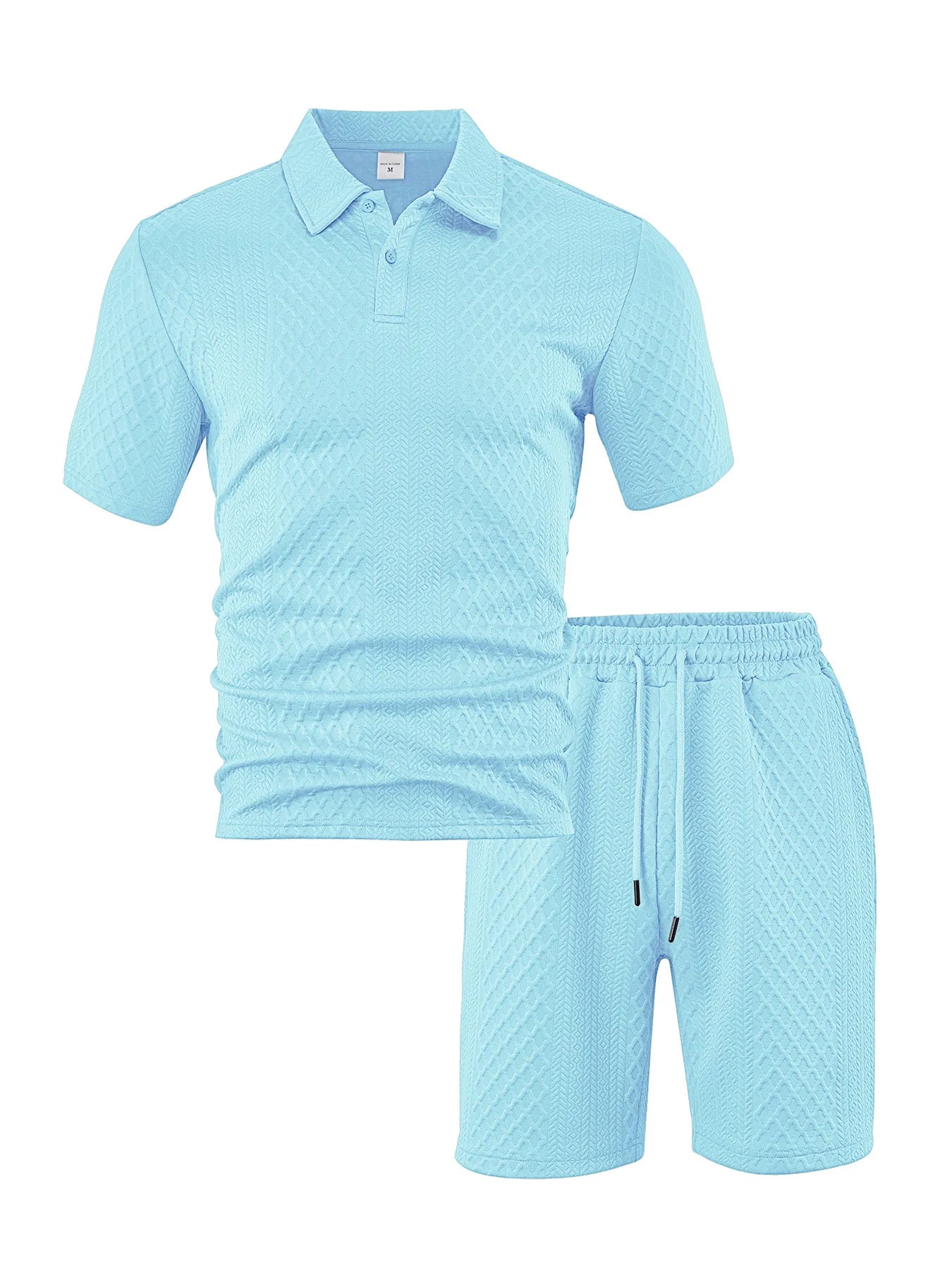 🌴Men's Solid Textured Polo Shirt & Shorts Set🌞