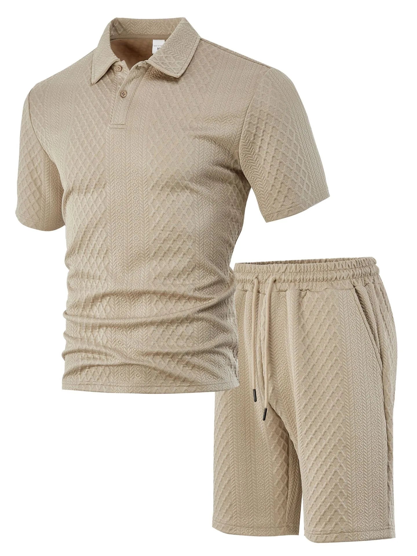 🌴Men's Solid Textured Polo Shirt & Shorts Set🌞