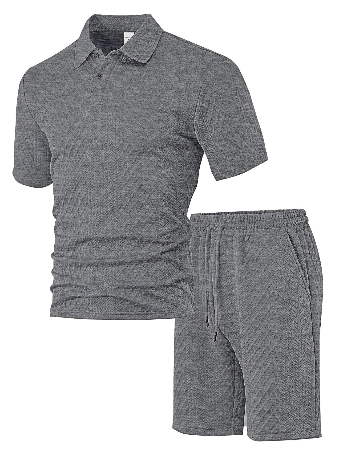🌴Men's Solid Textured Polo Shirt & Shorts Set🌞
