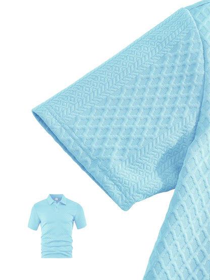 🌴Men's Solid Textured Polo Shirt & Shorts Set🌞