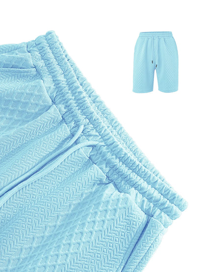 🌴Men's Solid Textured Polo Shirt & Shorts Set🌞