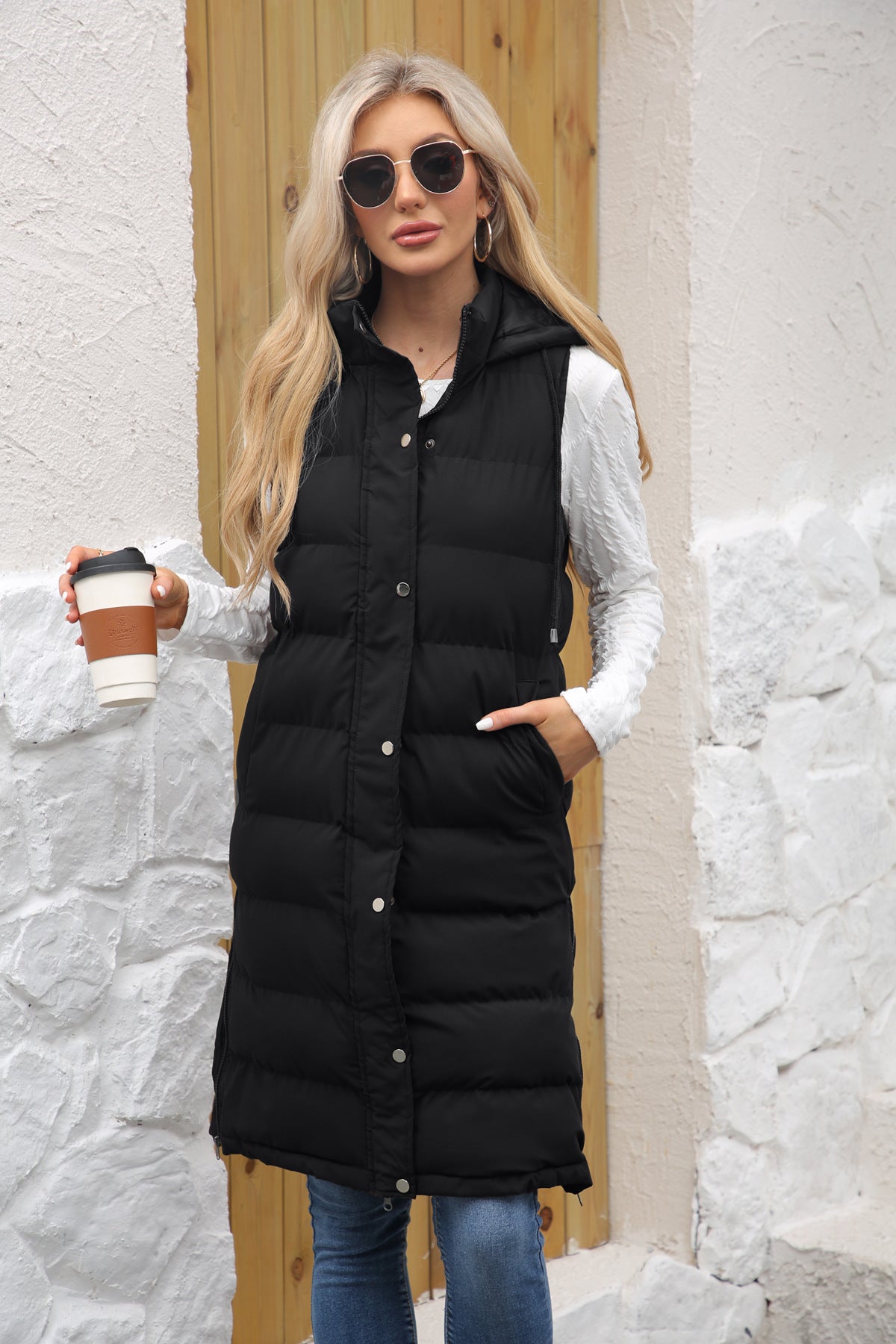Women With Hood Sleeveless Down Vest