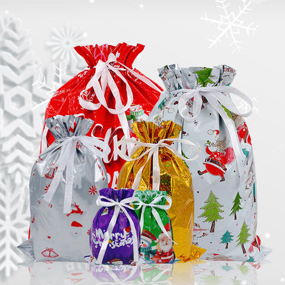 Christmas Drawstring Gift Bags Sets with  Hang Tags