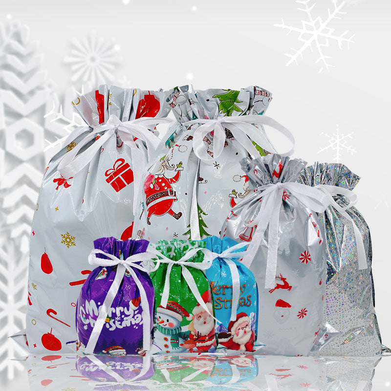Christmas Drawstring Gift Bags Sets with  Hang Tags