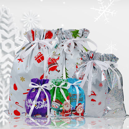 Christmas Drawstring Gift Bags Sets with  Hang Tags