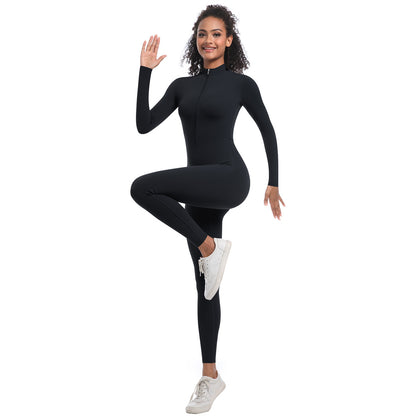 Zipper High Elastic Solid Color Long Yoga Clothes