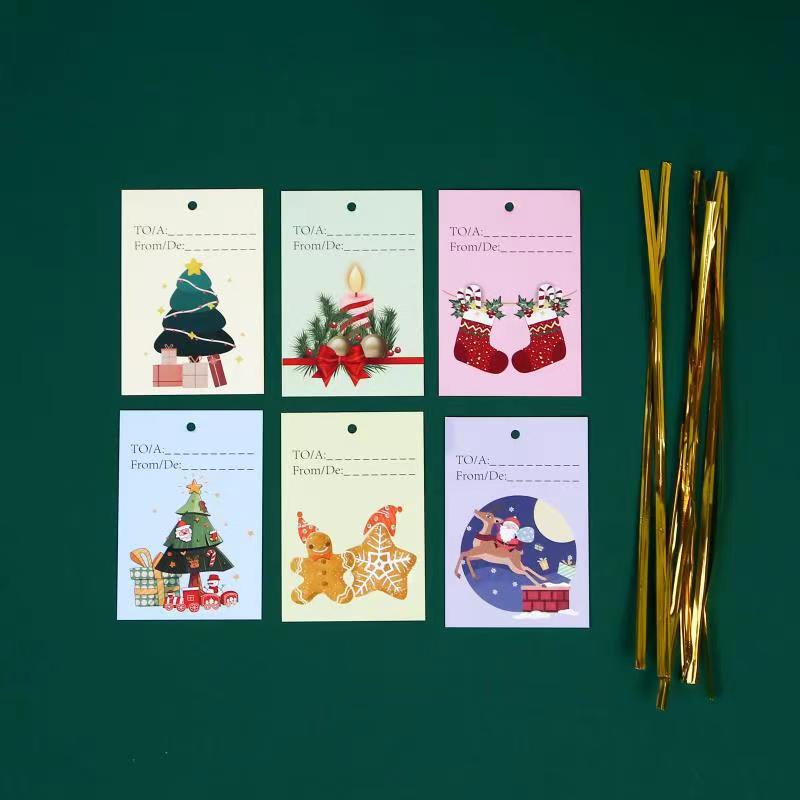 Christmas Drawstring Gift Bags Sets with  Hang Tags