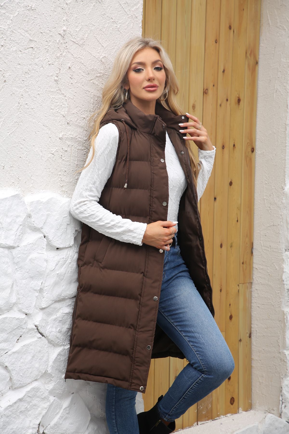 Women With Hood Sleeveless Down Vest