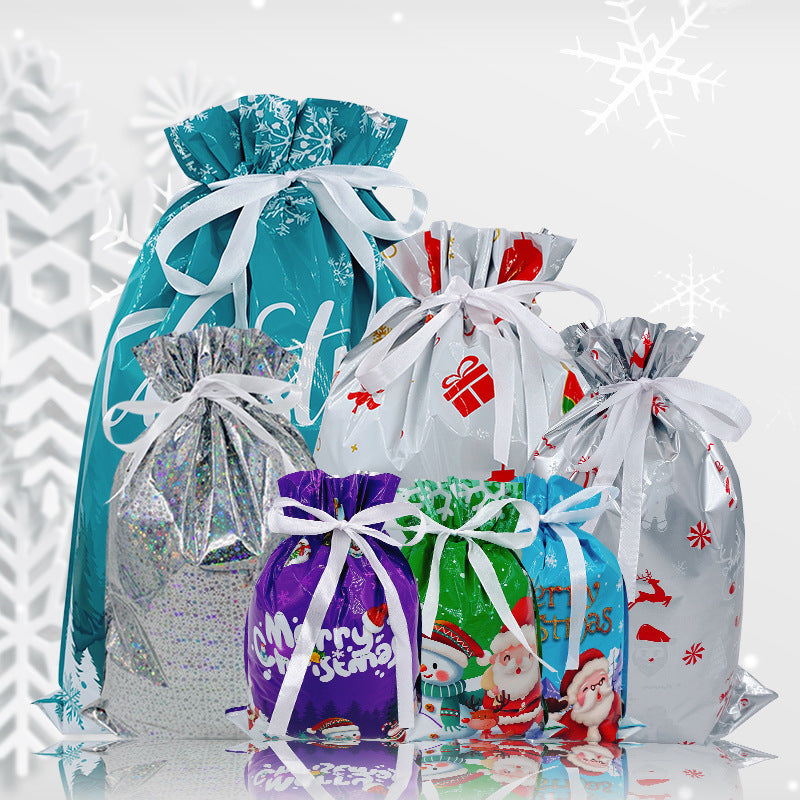 Christmas Drawstring Gift Bags Sets with  Hang Tags