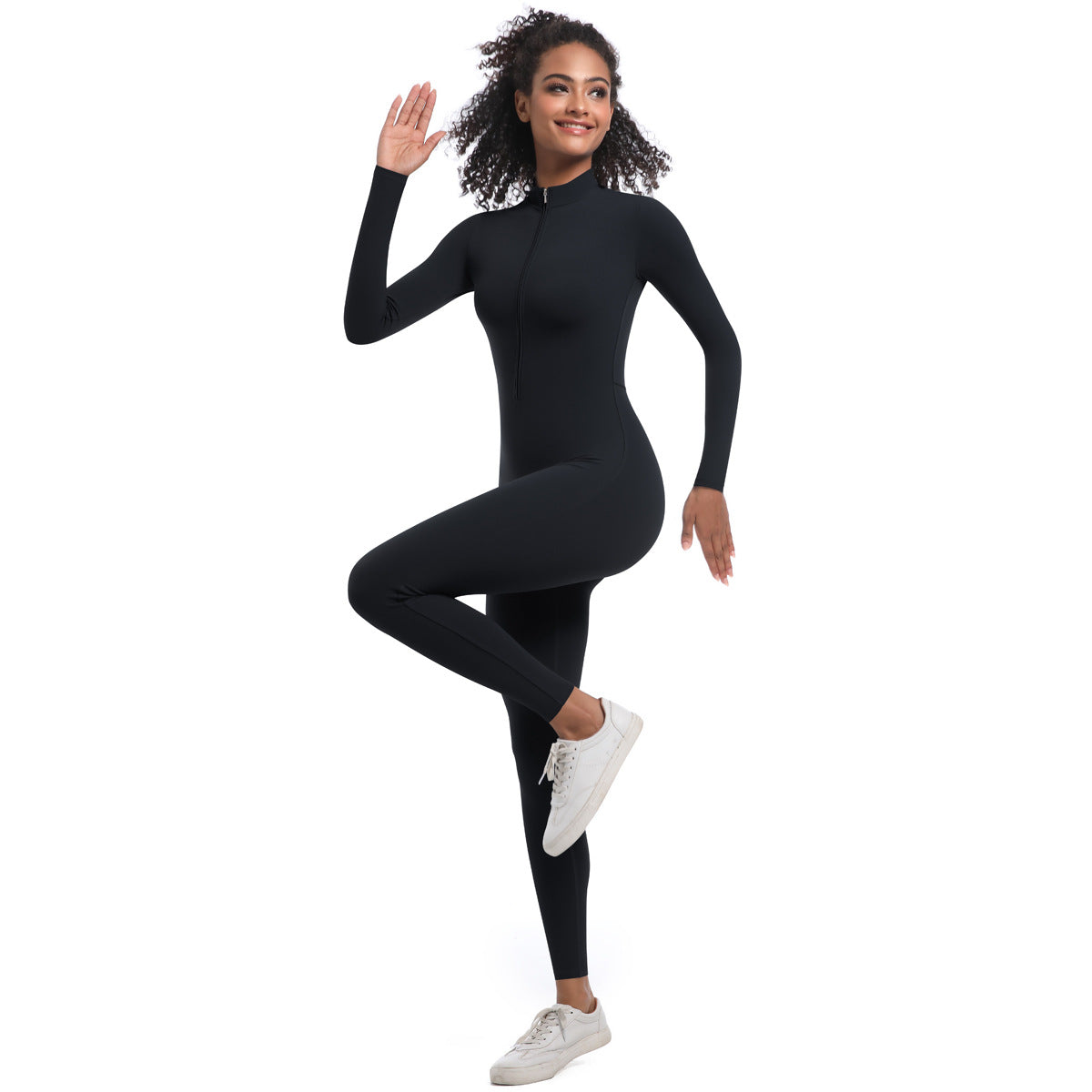 Zipper High Elastic Solid Color Long Yoga Clothes