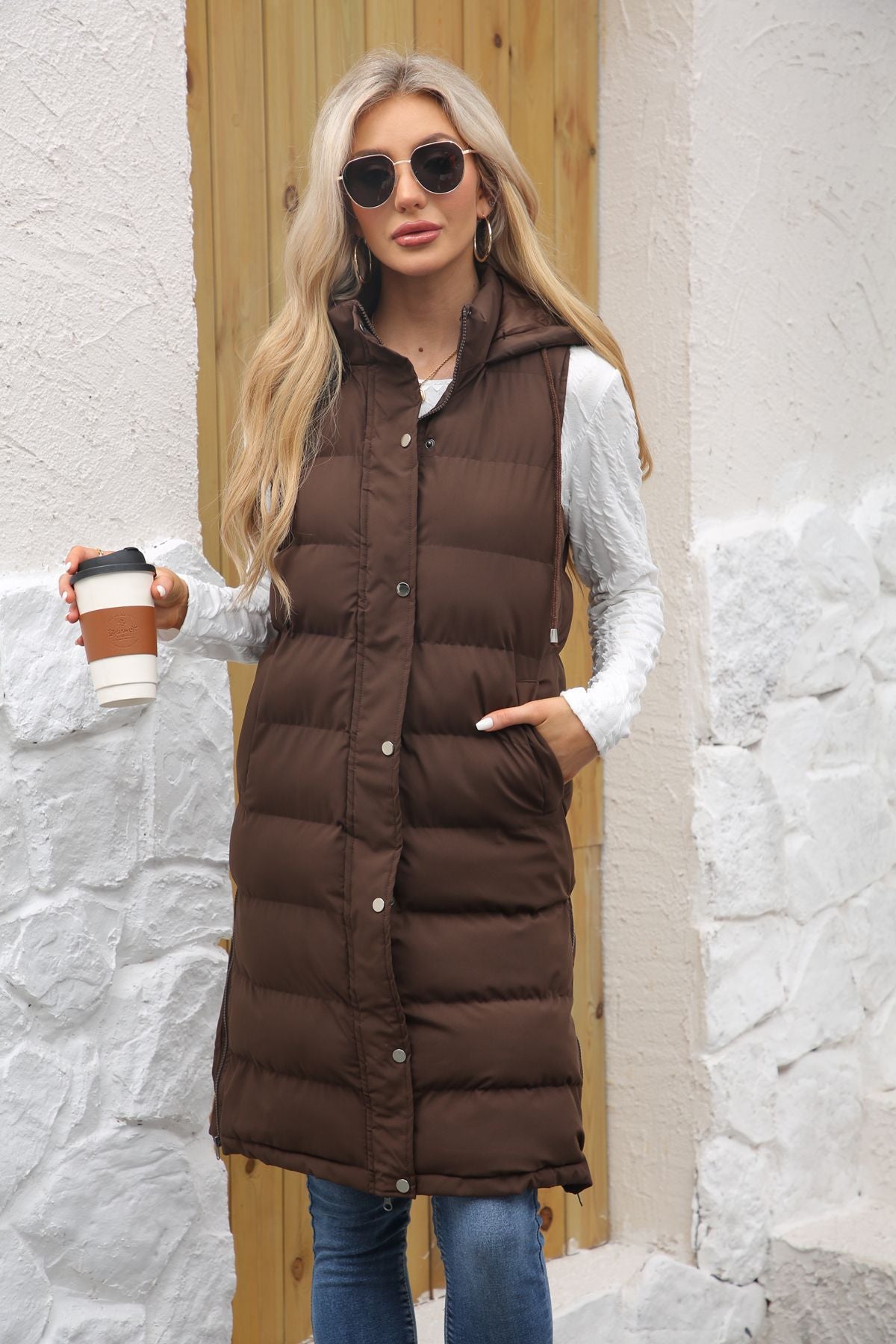 Women With Hood Sleeveless Down Vest
