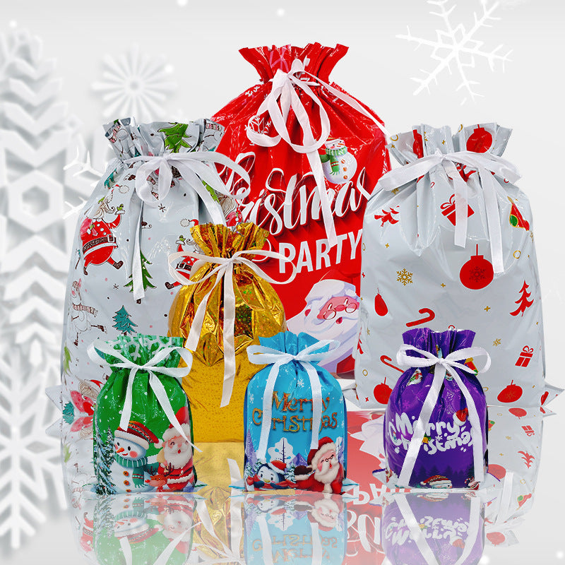 Christmas Drawstring Gift Bags Sets with  Hang Tags