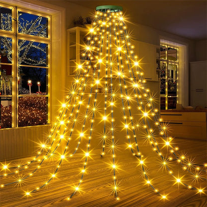 Waterproof Christmas Tree Waterfall Lights with Ring