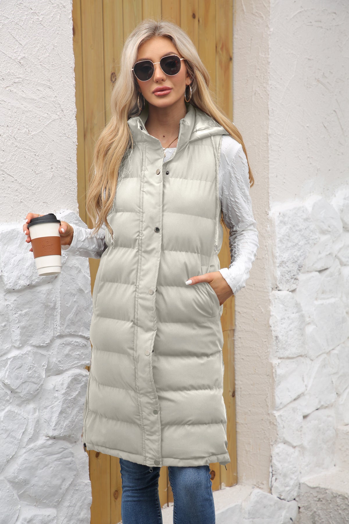 Women With Hood Sleeveless Down Vest