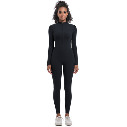 Zipper High Elastic Solid Color Long Yoga Clothes