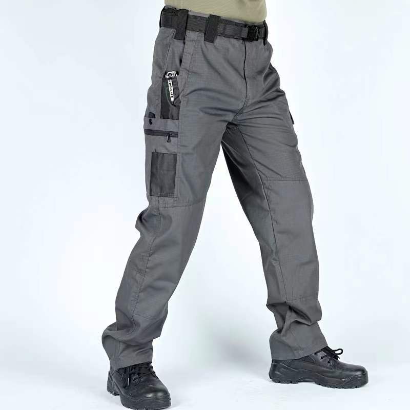 Men's solid color printed pocket zipper waterproof tactical work pants