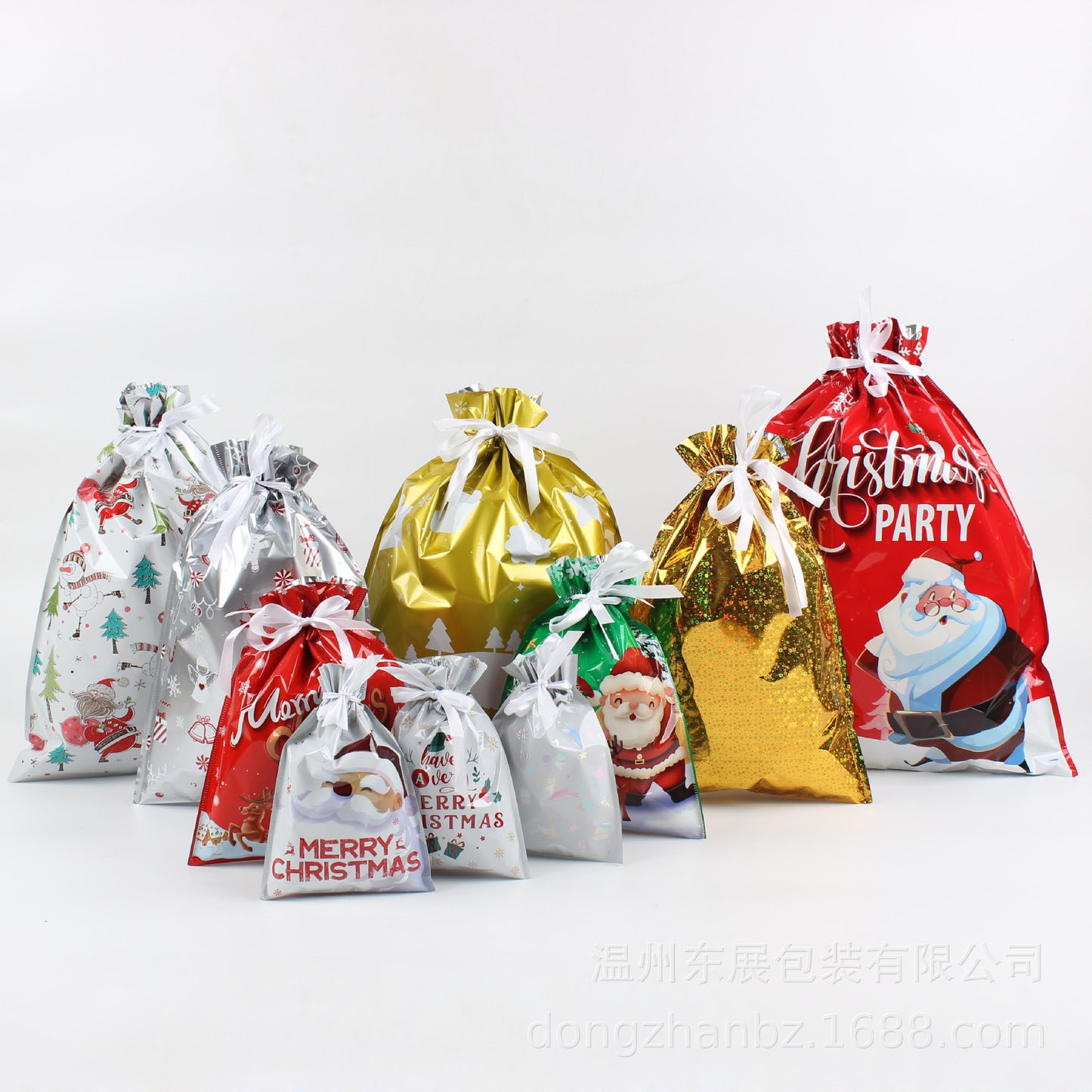 Christmas Drawstring Gift Bags Sets with  Hang Tags