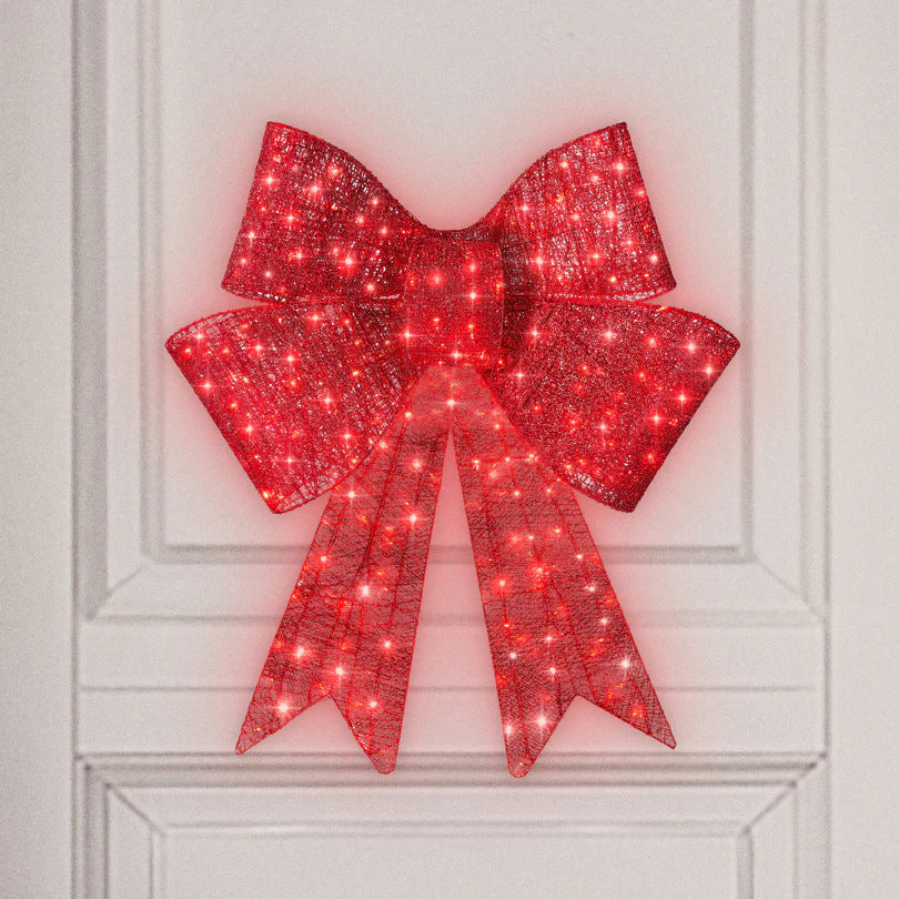 Set of 2 Pre-Lit Christmas Bow Decoration