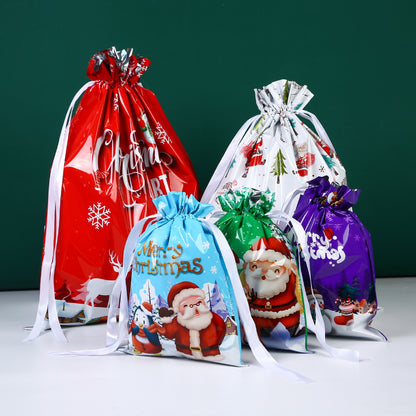Christmas Drawstring Gift Bags Sets with  Hang Tags