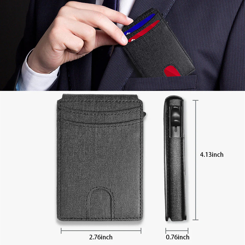 Men's Business Wallet Credit Card Holder Pop Up Smart RFlD Blocking Slim Leather