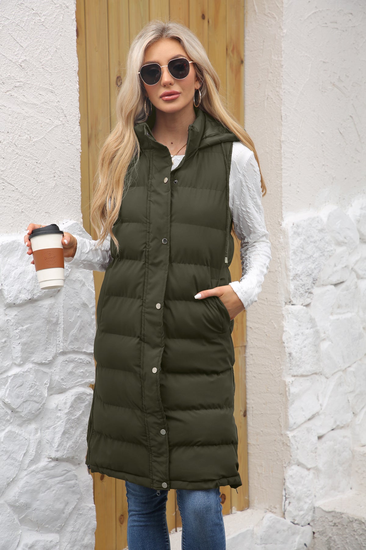 Women With Hood Sleeveless Down Vest