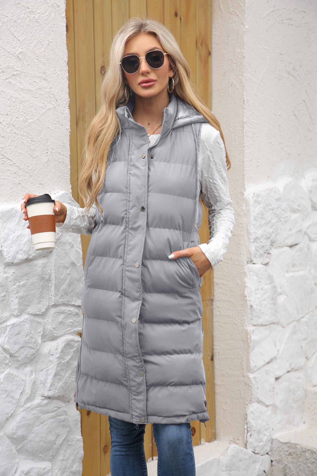 Women With Hood Sleeveless Down Vest