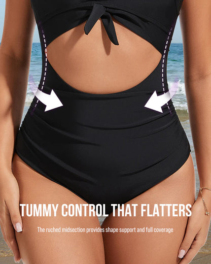 Ruched Tie-Knot Tummy Control One-Piece Swimsuit
