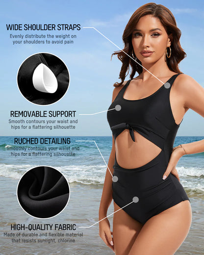 Ruched Tie-Knot Tummy Control One-Piece Swimsuit