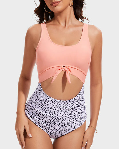 Ruched Tie-Knot Tummy Control One-Piece Swimsuit